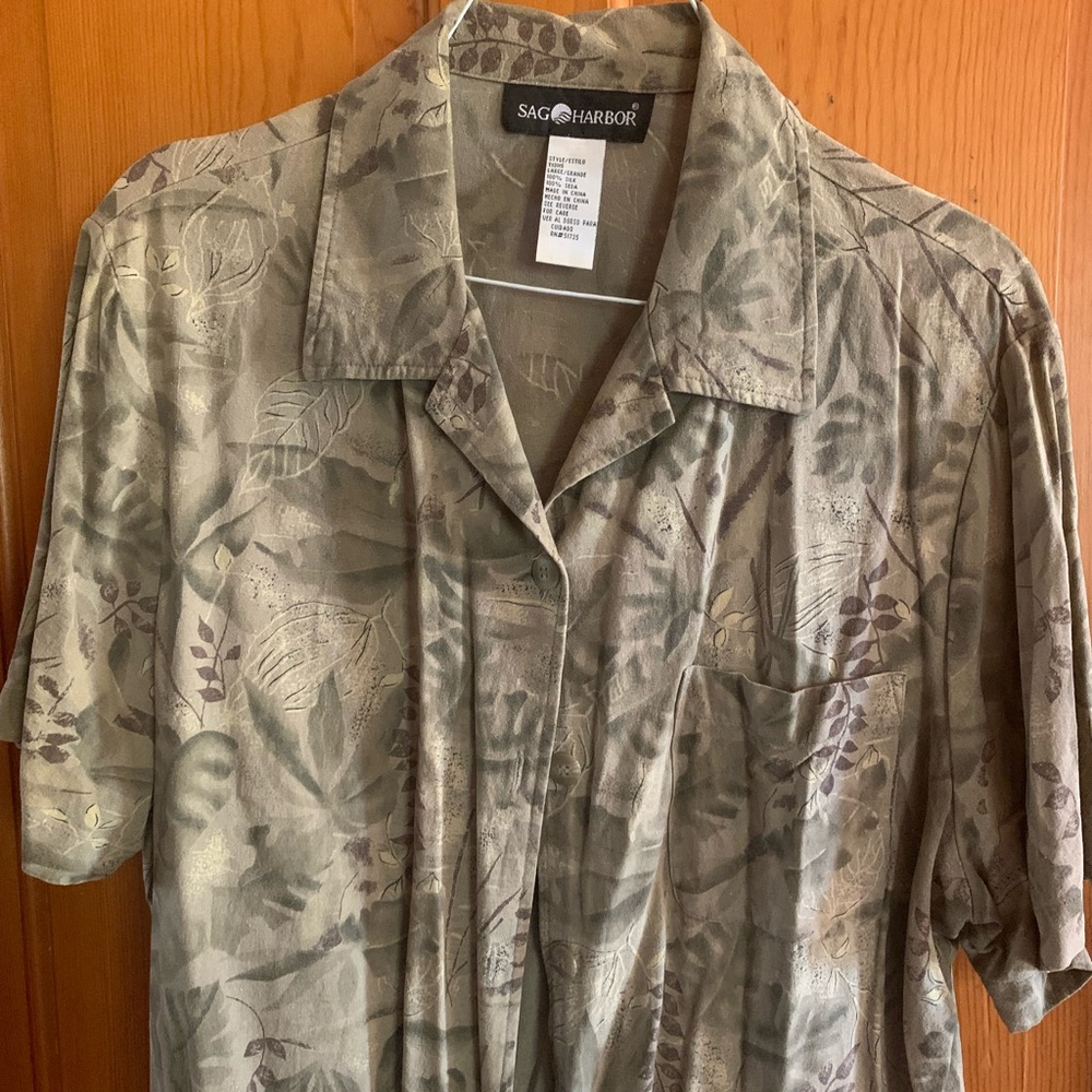 Ladies blouses.  Pretty light brown strip blouse.   Second Blouse flower print